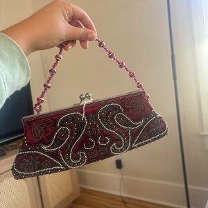 Vintage red beaded fairy handbag purse